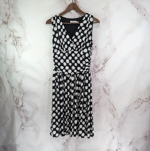 Eliza J Dress Women 6 Small White Polka Dot Mini Pleated Stretch Tank V Neck